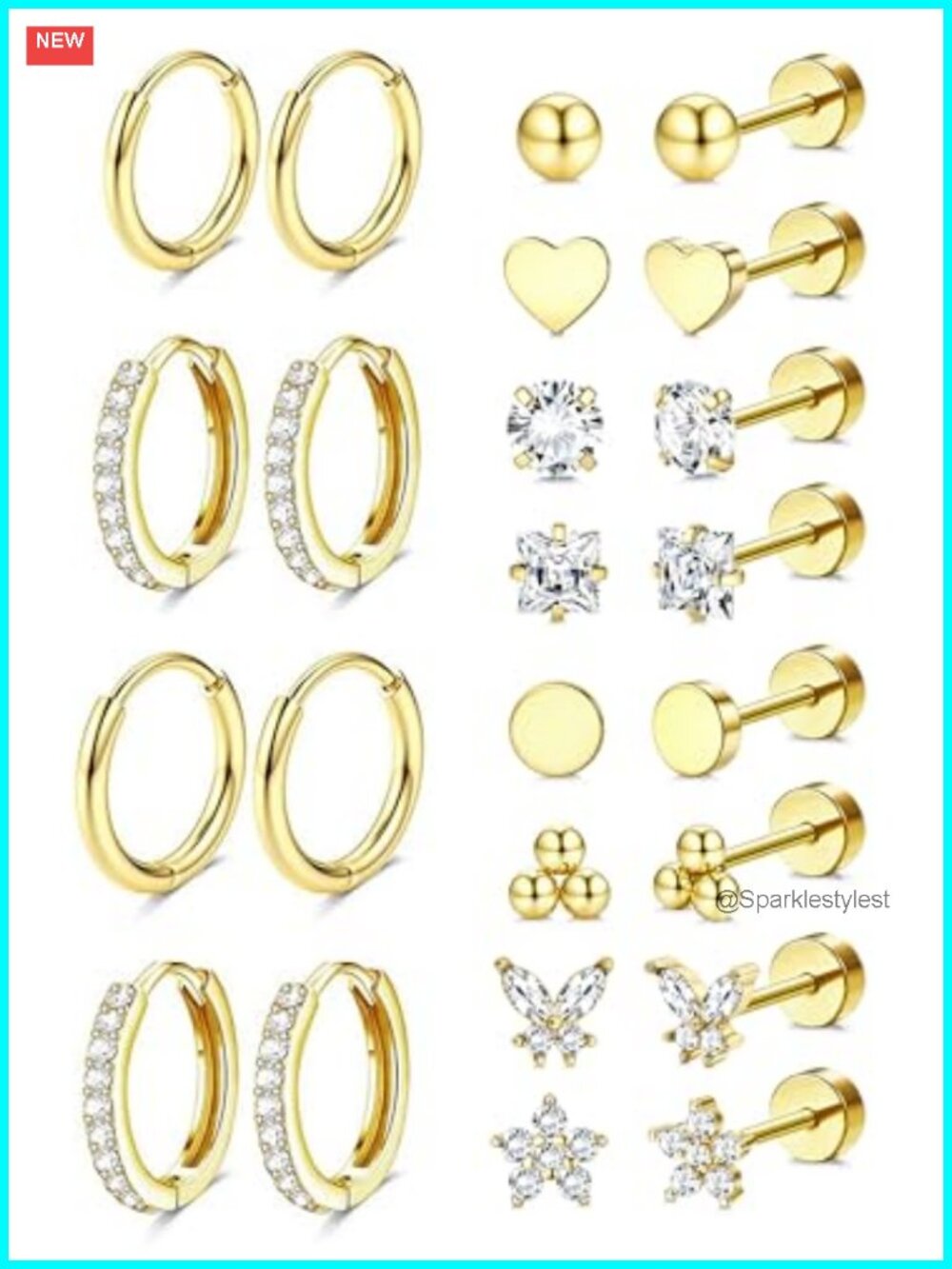 Hypoallergenic Surgical Steel Gold Plated Flat Back & Hoop Earrings Set